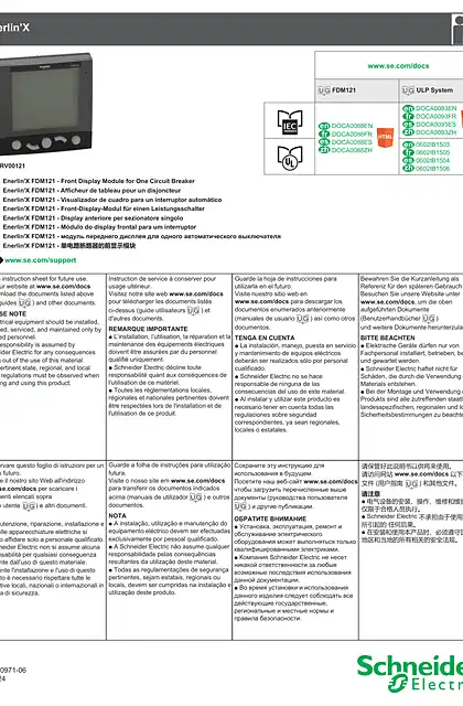 schneider施耐德EnerlinX FDM121 - 单电路断路器的前显示模块 - 说明页